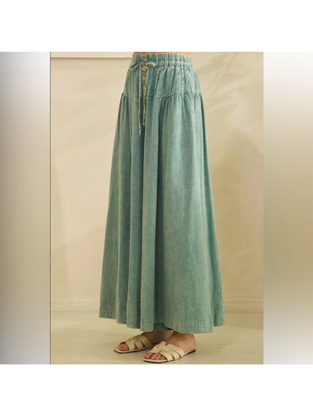 Oli & Hali Relaxed Fit Mineral Wash Smocked Waist Wide Leg Pants• Medium - Picture 3 of 5